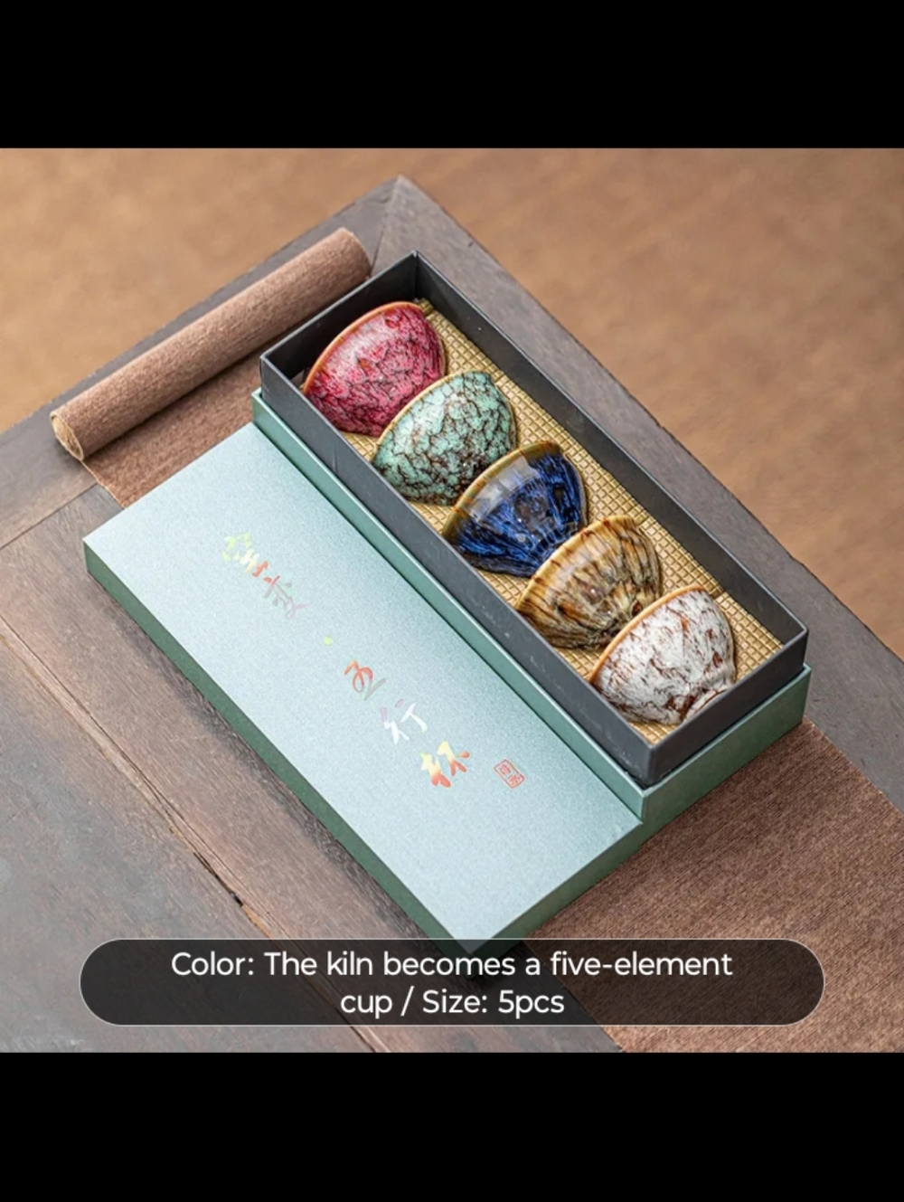 Five-Element Glazed Ceramic Teacup Set - Multicolor